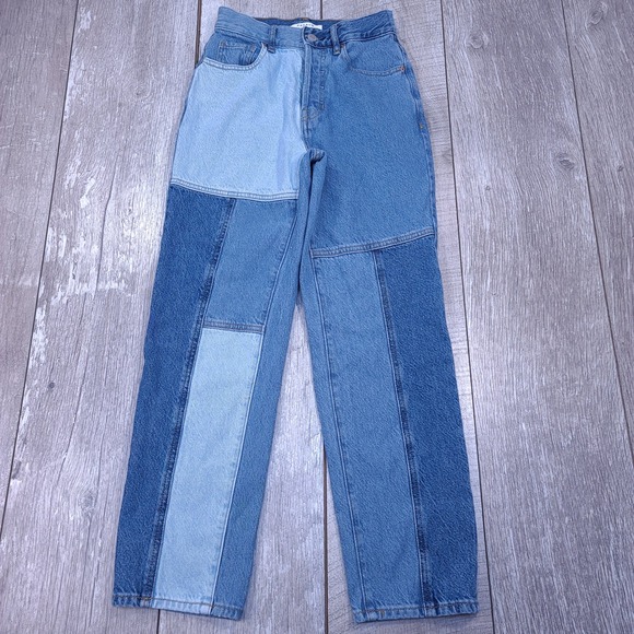 PacSun Denim - PacSun Straight Jeans Women 23 Blue Patchwork High Rise Button Fly Denim